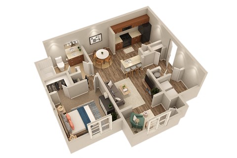 Floor plan for 1 bed, 1 bath, 856 sqft
